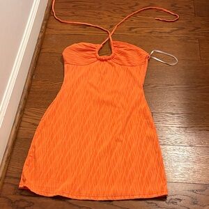 Vibrant Orange Halter Mini Dress